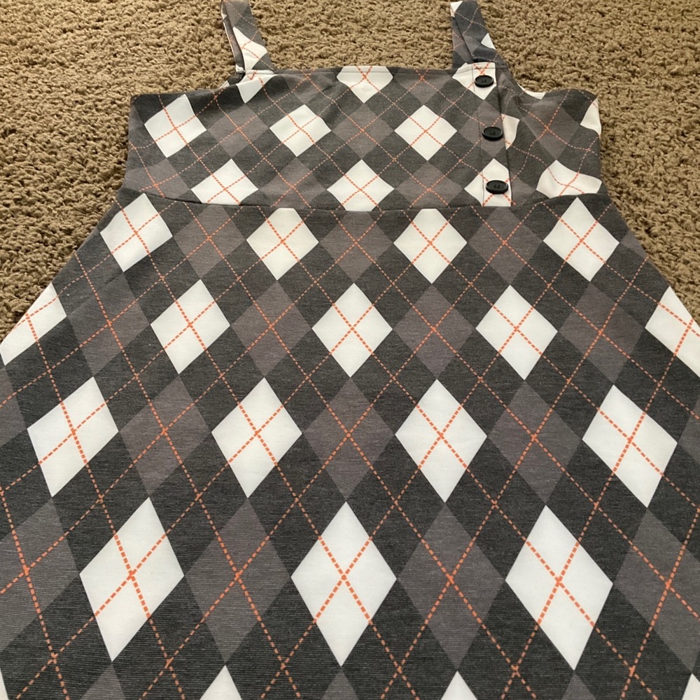 Brown & Orange Jumper Dress/Pinafore, Argyle Mod ‘60’s Style with Buttons 🧡 - Picture 2 of 8